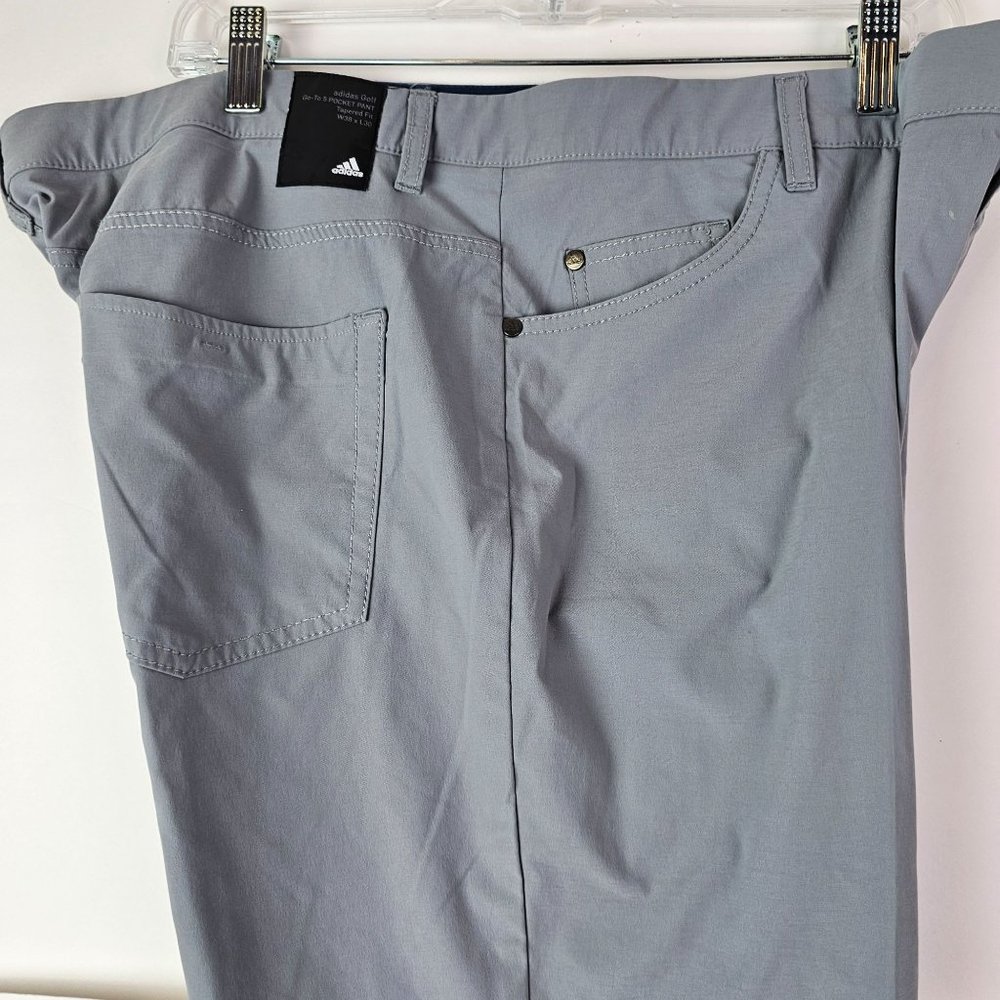 Adidas Pants Mens 38x30 Gray Solid Go-To 5-Pocket Tapered Golf Performance - Picture 8 of 9